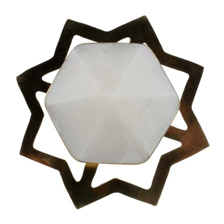 White Hexagon Stone Cabinet Brass Knobs